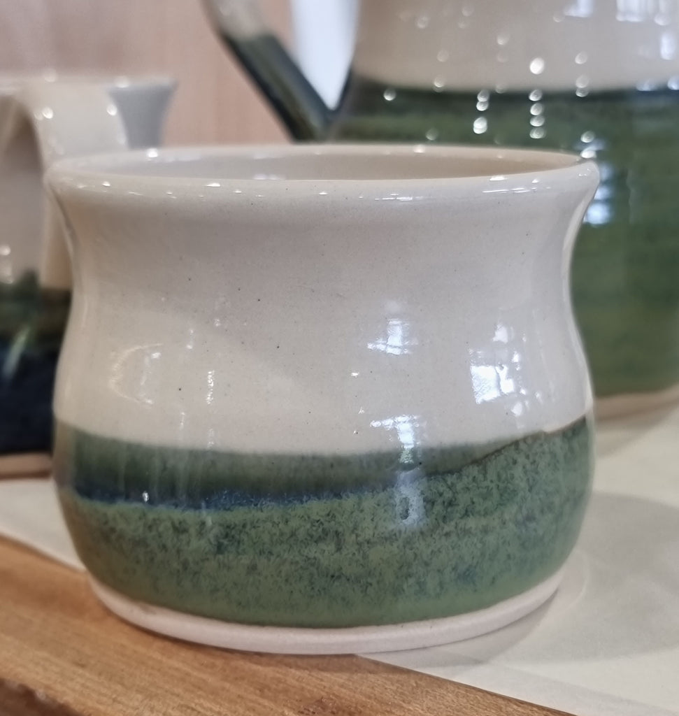 CH Pottery Sugar Bowl Cream & Green
