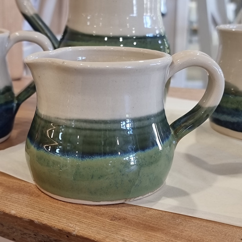 CH Pottery Small Milk Jug Cream & Green With A Hint Of Blue