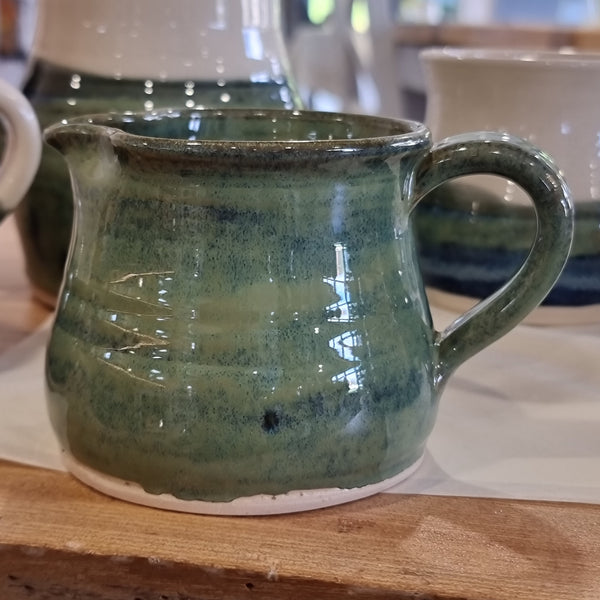 CH Pottery Small Milk Jug Green With Flecks Of Blue