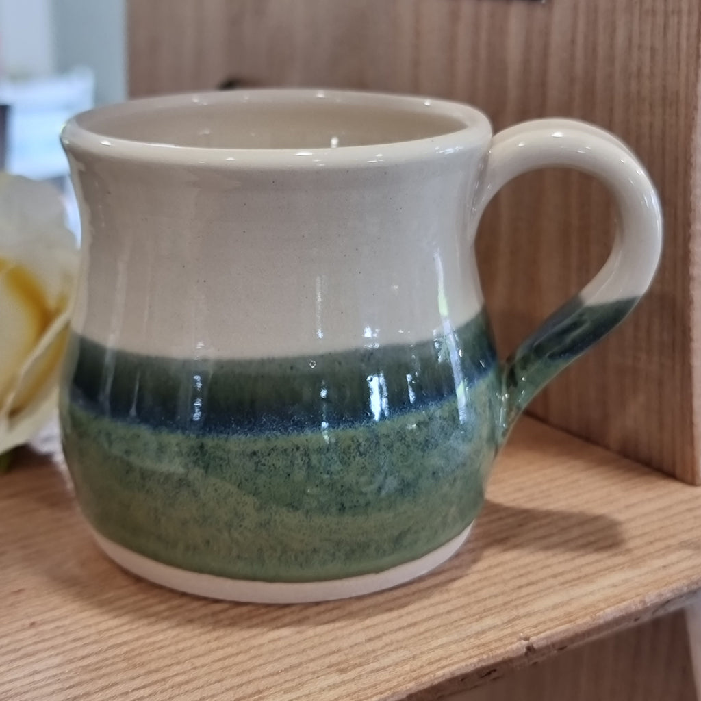 CH Pottery Round Mug Green, Blue & Cream