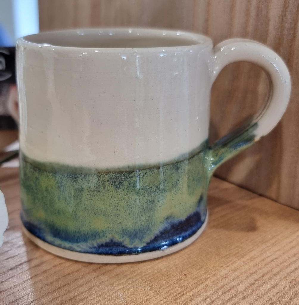 CH Pottery Straight Mug Blue, Green & Cream
