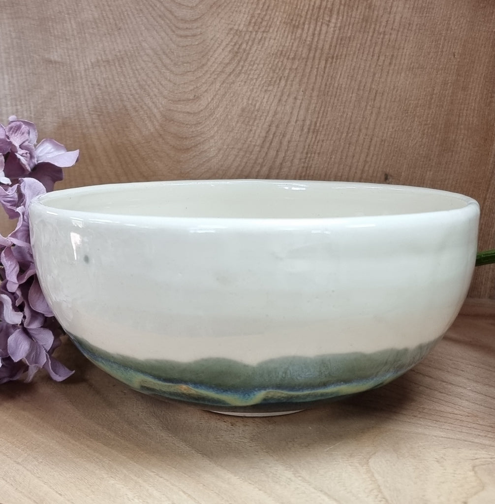 CH Pottery Bowl Green & Cream with Blues