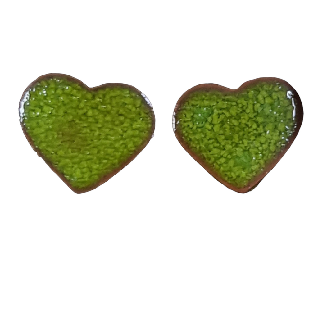 ÁMG 27 Crafts Ceramic Earrings Green Heart Studs