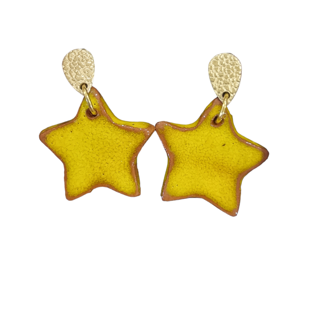 ÁMG 27 Crafts Ceramic Drop Earrings Yellow Stars