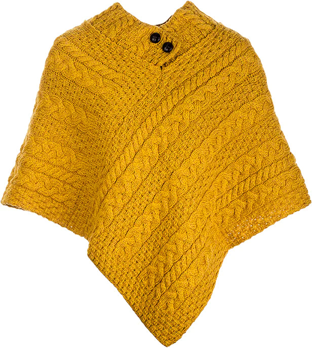 Aran woollen mills - Easkey Ladies Classic Aran Button Poncho - Yellow