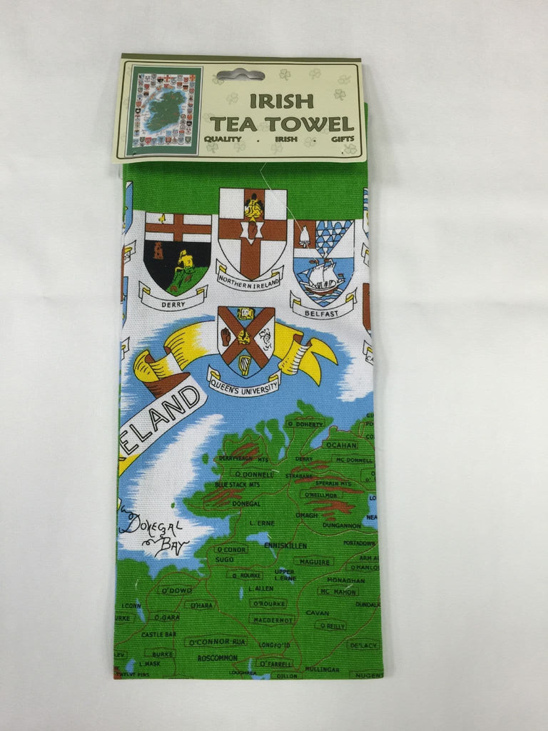 Liffey Artefacts Cotton Tea Towel Map Of Ireland/Heraldry Of Ireland