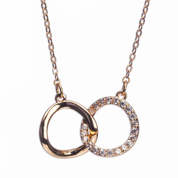 Rose gold interlocking diamante rings necklace