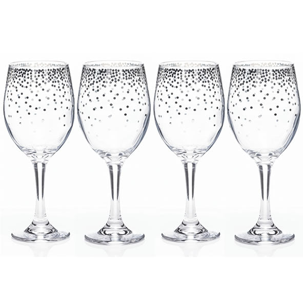 Silver dot wine glass set 4
