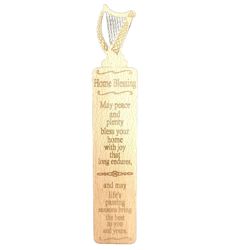Wooden Irish Bookmark With Harp Design And Home Blessing