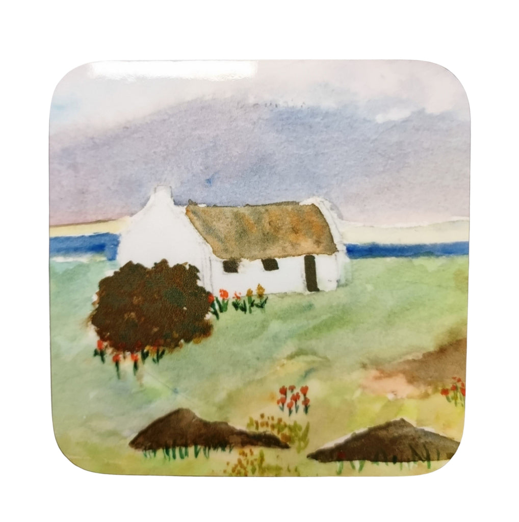 Kathryn McErlean Thatched Cottage With Trees Coaster