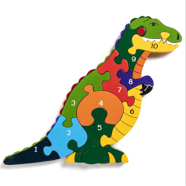 Alphabet Jigsaws Handcrafted Wooden Jigsaw T-Rex Number Puzzle