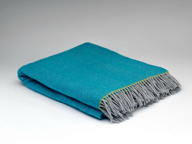 McNutt Of Donegal Belle Herringbone Throw Blue with Lime Green Trim