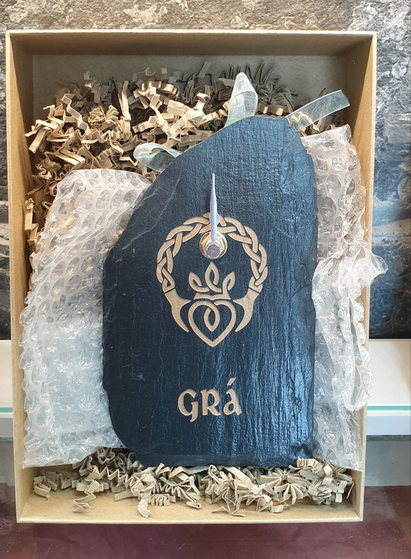 Blue House Gifts Slate Clock with Claddagh Ring & Grá Design