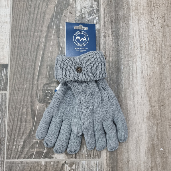 Man Of Aran Cable Knit Gloves Light Grey Small