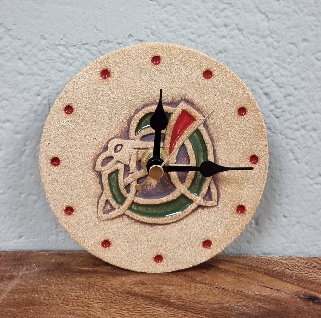 Michelle Butler Ceramics Celtic Dog Clock Round Small