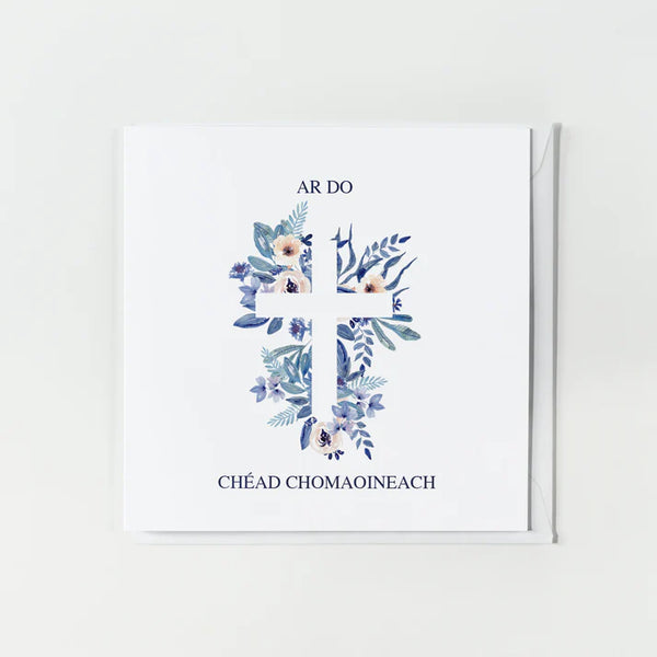As Gaeilge Cards Ar do Chéad Chomaoineach Pink/Blue Floral