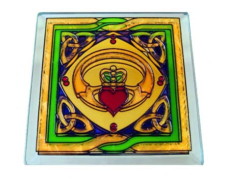 Clara Crafts Stained Glass Coaster Claddagh Ring