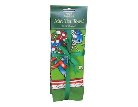 Island Craft Studios Celtic Notes  Peacock Irish Tea Towel