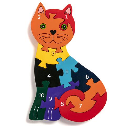Alphabet Jigsaws Handcrafted Wooden Jigsaw Number Cat