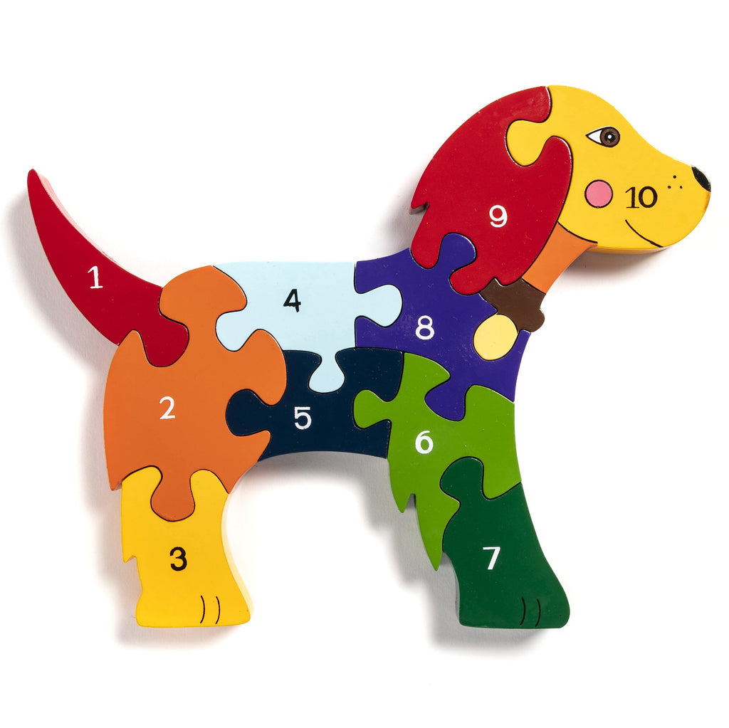 Alphabet Jigsaws Handcrafted Wooden Jigsaw Number Dog